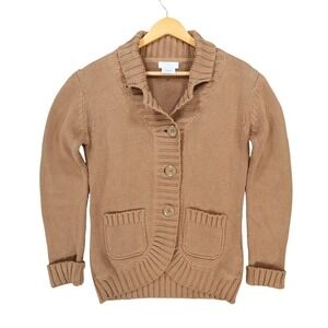 FDJ French Dressing Cardigan Sweater Womens Small Brown Cotton Shawl Collar Knit